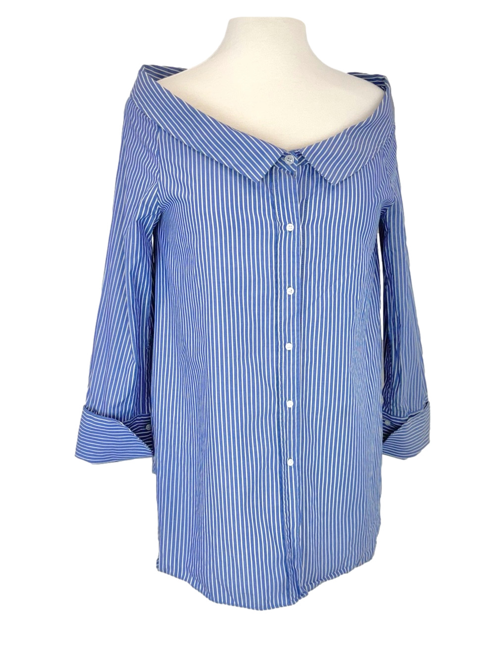 Zara blue pinstripe wide collar shirt